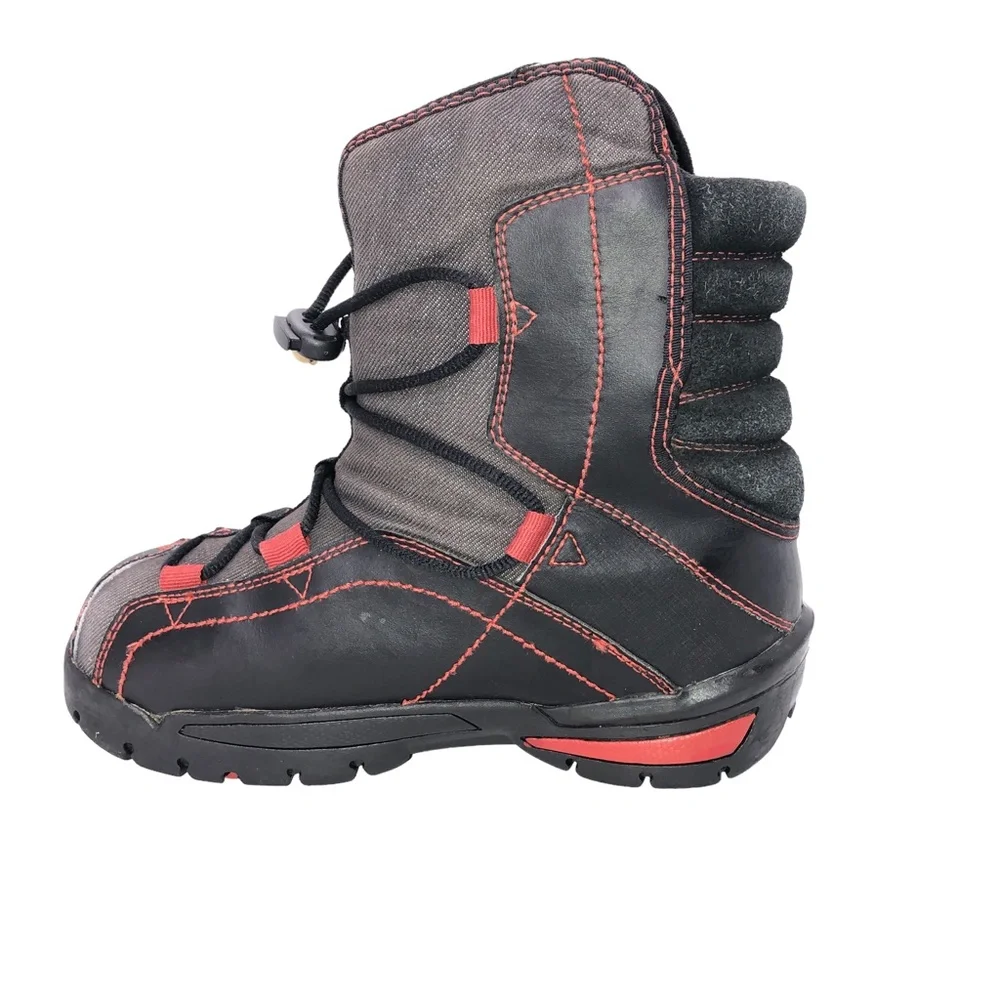 SOREL Sneaky Pete KID'S Size 3 Black Sail Red Leather WINTER Ankle Snow Boots